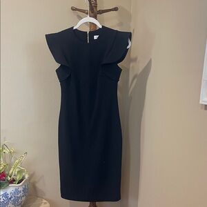 Calvin Klein Collection Black Midi Dress with Ruffle Detail